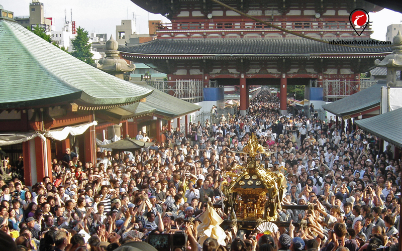Đoàn rước ba ngôi đền di động Mikoshi tại Lễ hội Sanja Matsuri