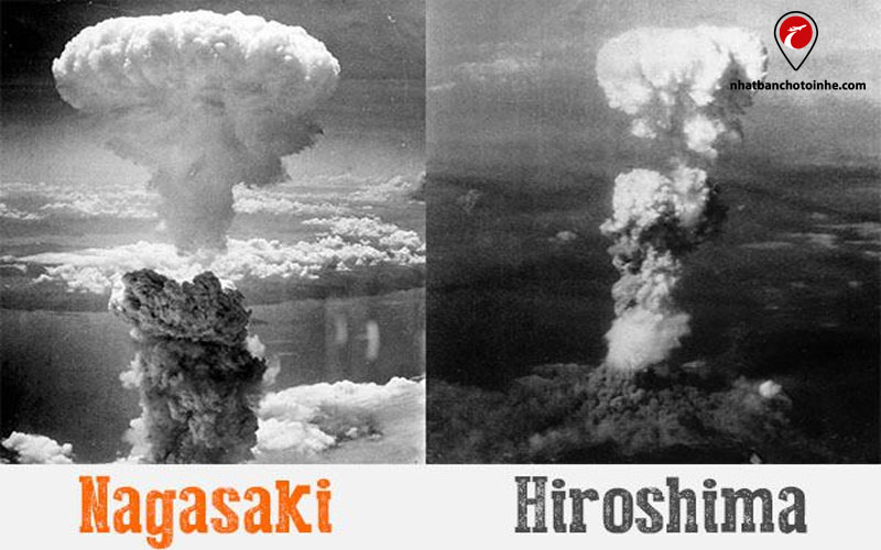 Cột khói của 2 quả bom nguyên tử Mĩ ném xuống thành phố Hiroshima và Nagasaki